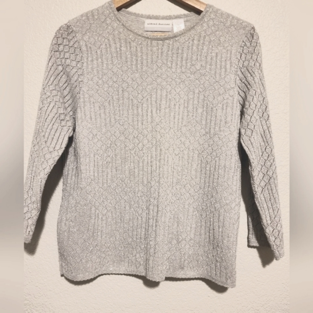 Alfred Dunner Sparkly Silver Sweater.  Size Petite Med